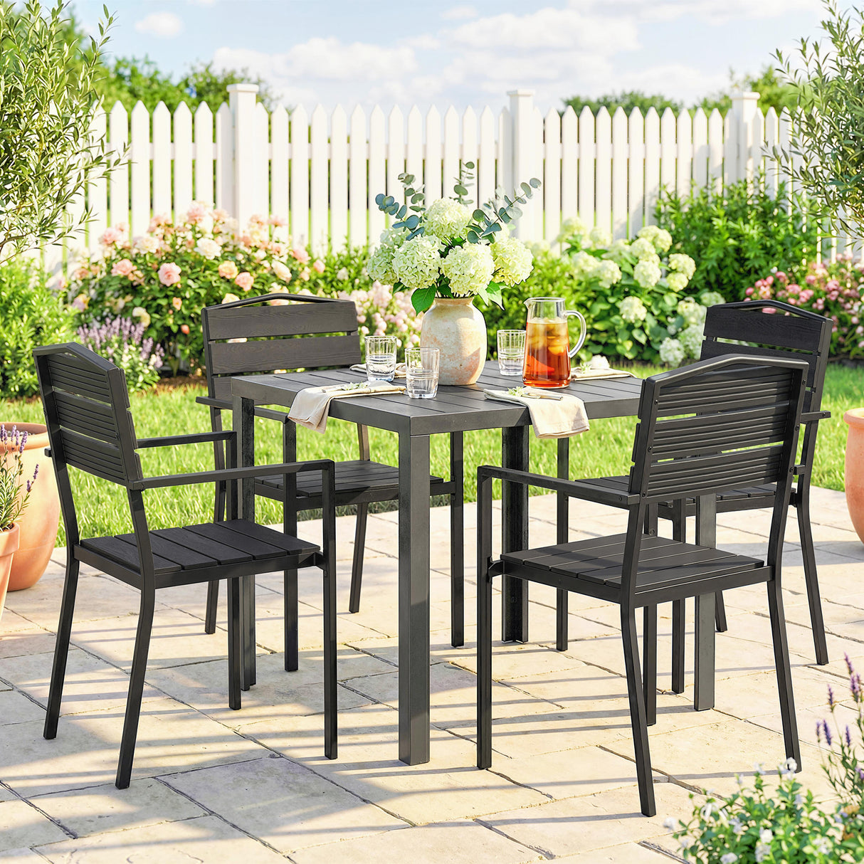 HDPE Stackable Garden Chairs in Set of 4 - Velmora