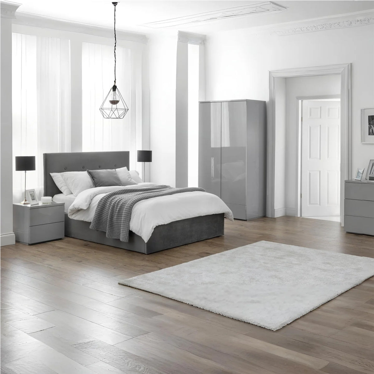 High Gloss Bedside Cabinet With 2 Drawers - Monaco