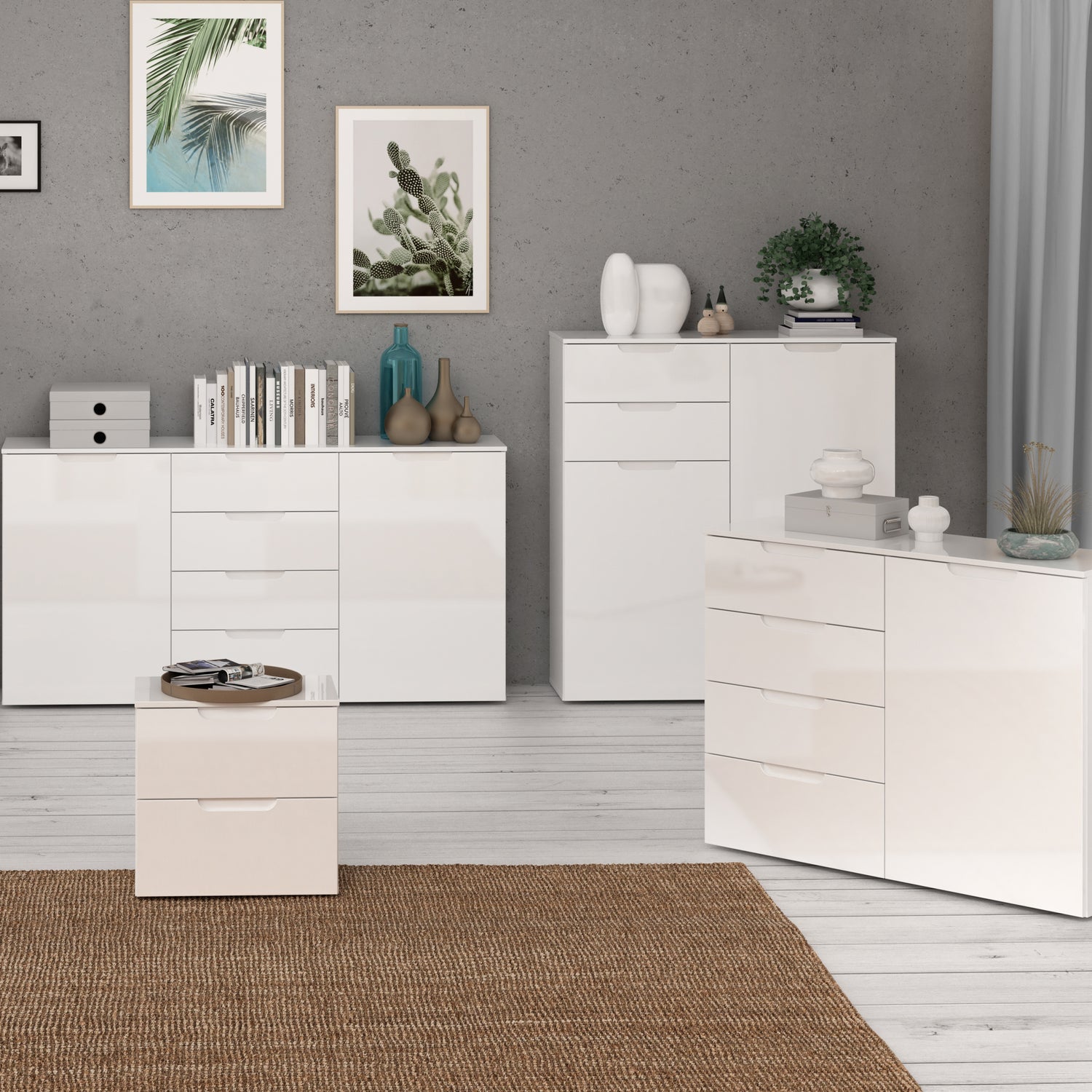 High Gloss Bedside Cabinet With 2 Drawers - Sienna