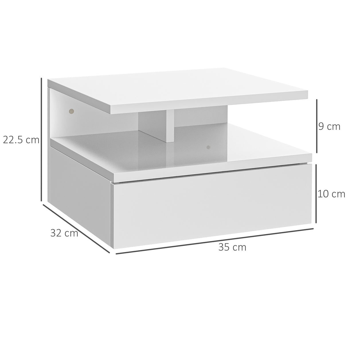 High Gloss Bedside Cabinet 35cm Wide Wall Hung With 1 Drawer - Velmora