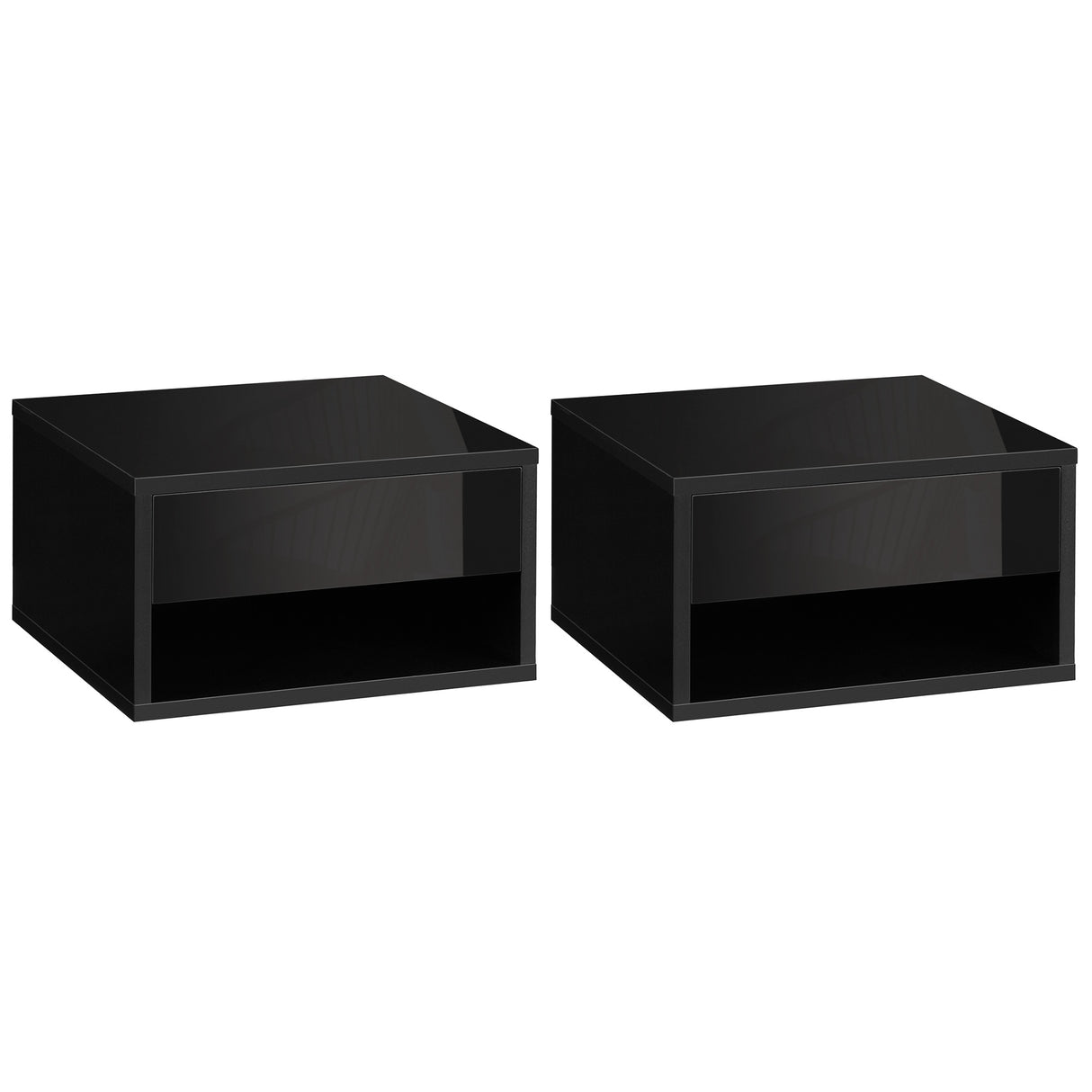 High Gloss Bedside Cabinet 37cm Wide Wall Hung With 1 Drawer in Set Of 2 - Velmora