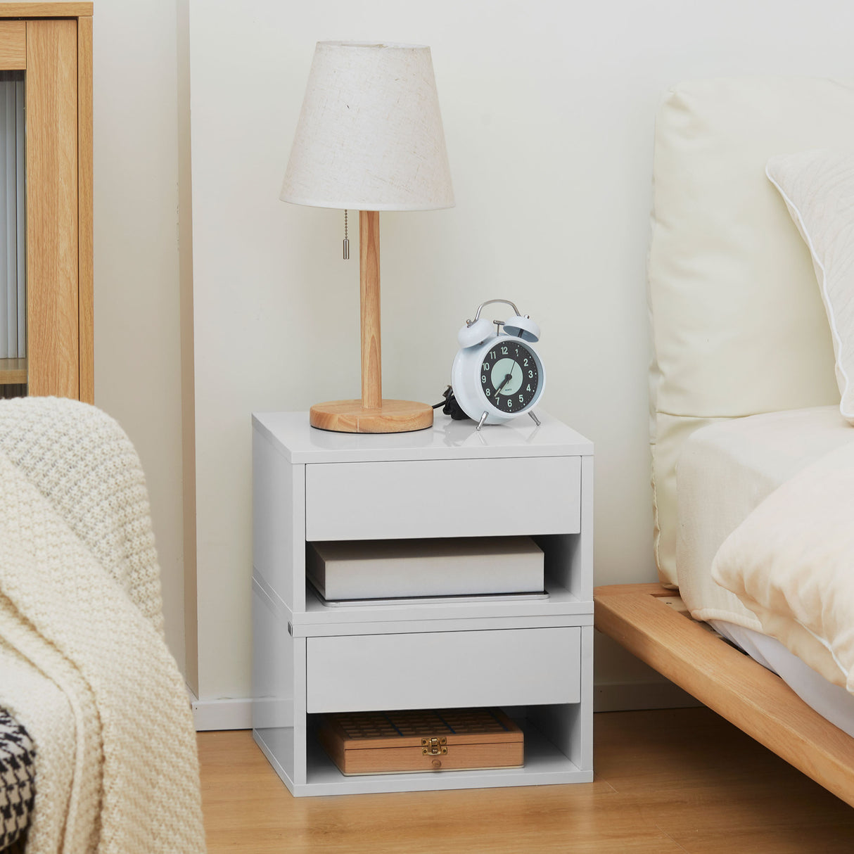 High Gloss Bedside Cabinet 37cm Wide Wall Hung With 1 Drawer in Set Of 2 - Velmora