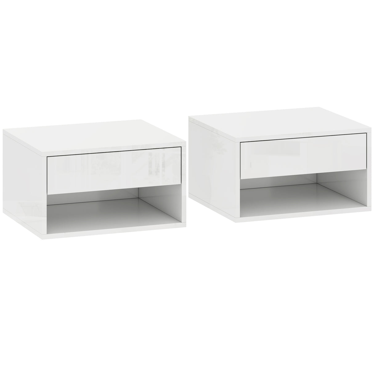 High Gloss Bedside Cabinet 37cm Wide Wall Mounted With 1 Drawer in Set Of 2 - Velmora
