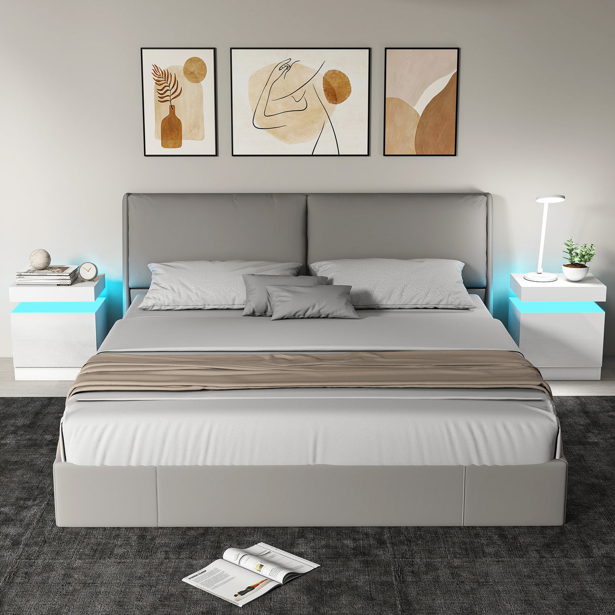 High Gloss Bedside Cabinet 45cm Wide With 2 Drawers And LED Lights in Set Of 2 - Velmora