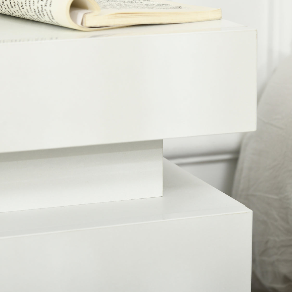 High Gloss Bedside Cabinet 45cm Wide With 2 Drawers And LED Lights - Velmora
