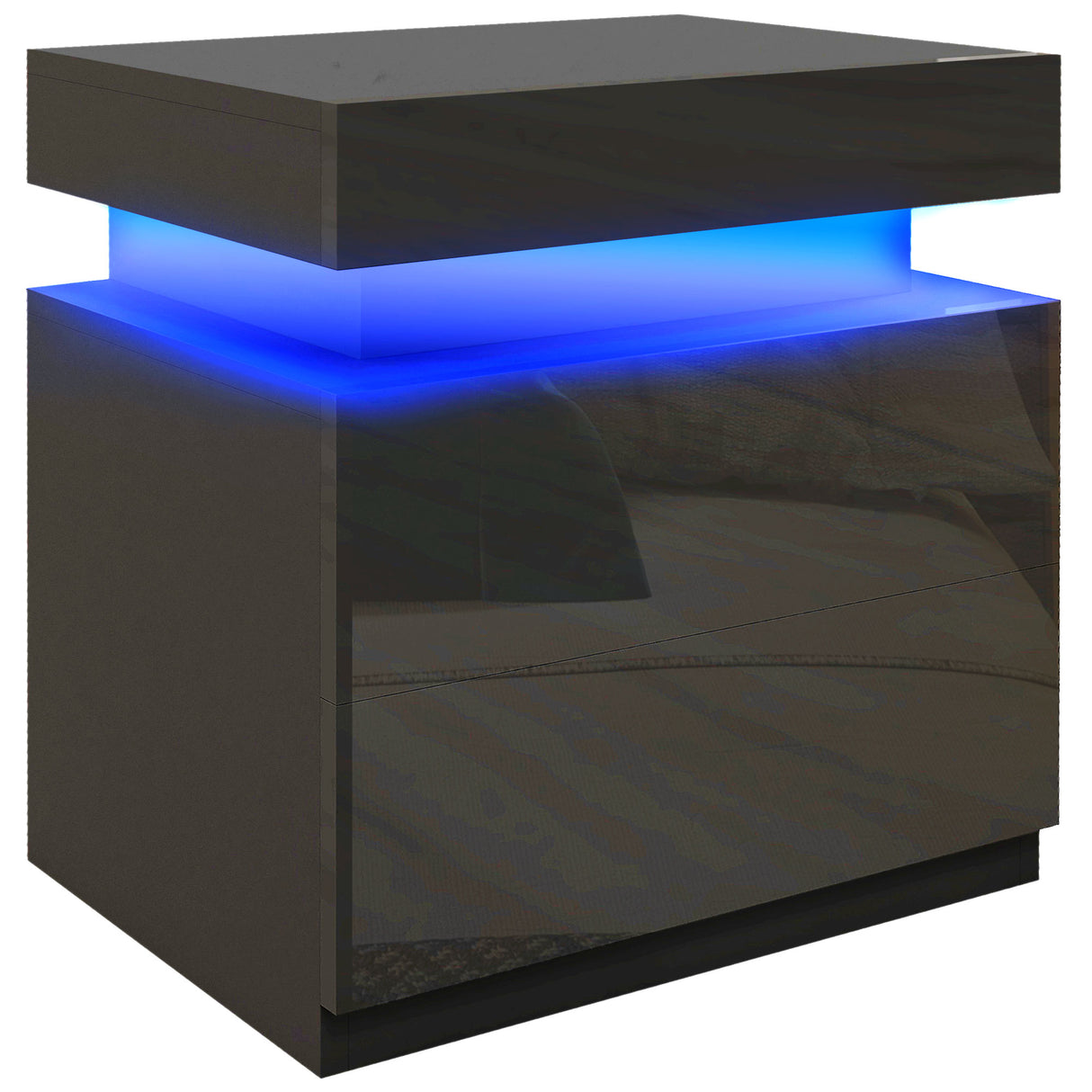 High Gloss Bedside Cabinet 45cm Wide With 2 Drawers And LED Lights - Velmora
