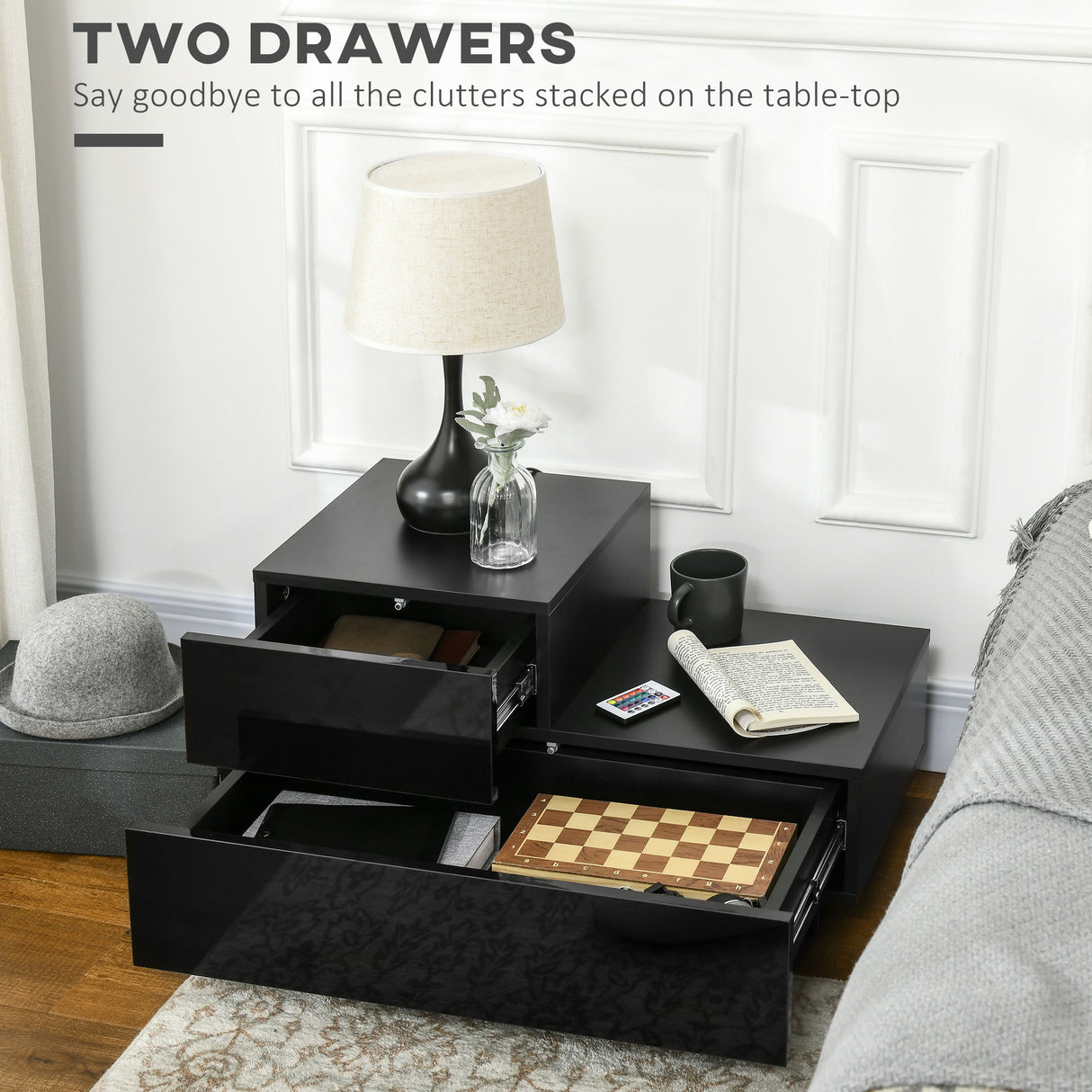 High Gloss Bedside Cabinet 70cm Wide - Velmora