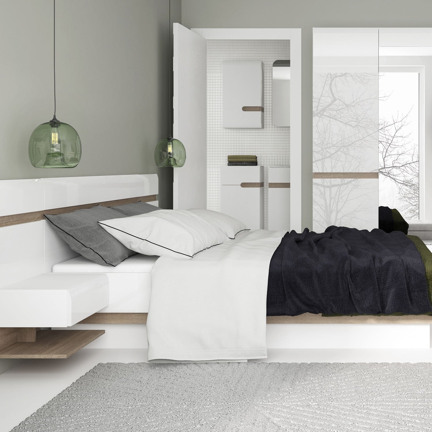 High Gloss Bedside Cabinet for Bed With 1 Drawer - Chelsea