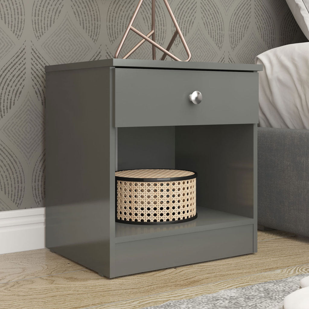 High Gloss Bedside Cabinet With 1 Drawer - Denver
