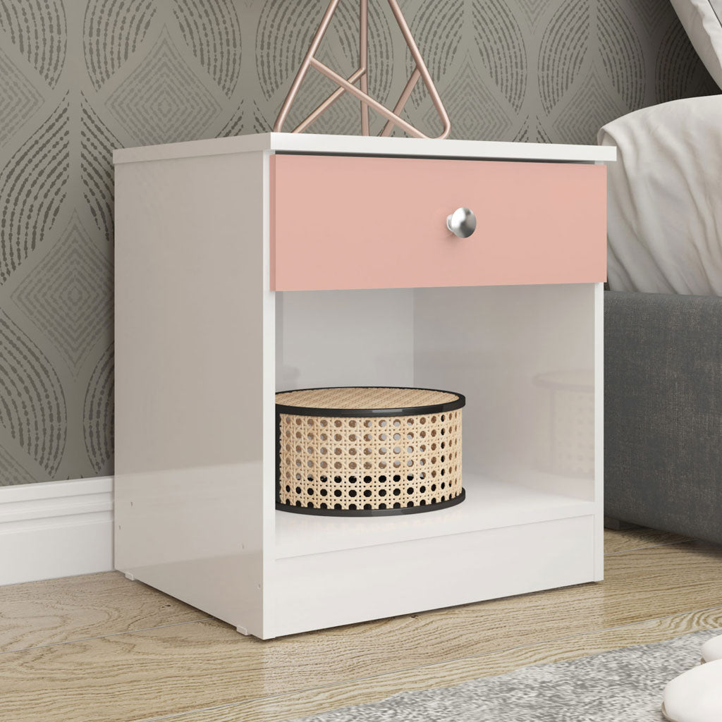 High Gloss Bedside Cabinet With 1 Drawer - Denver