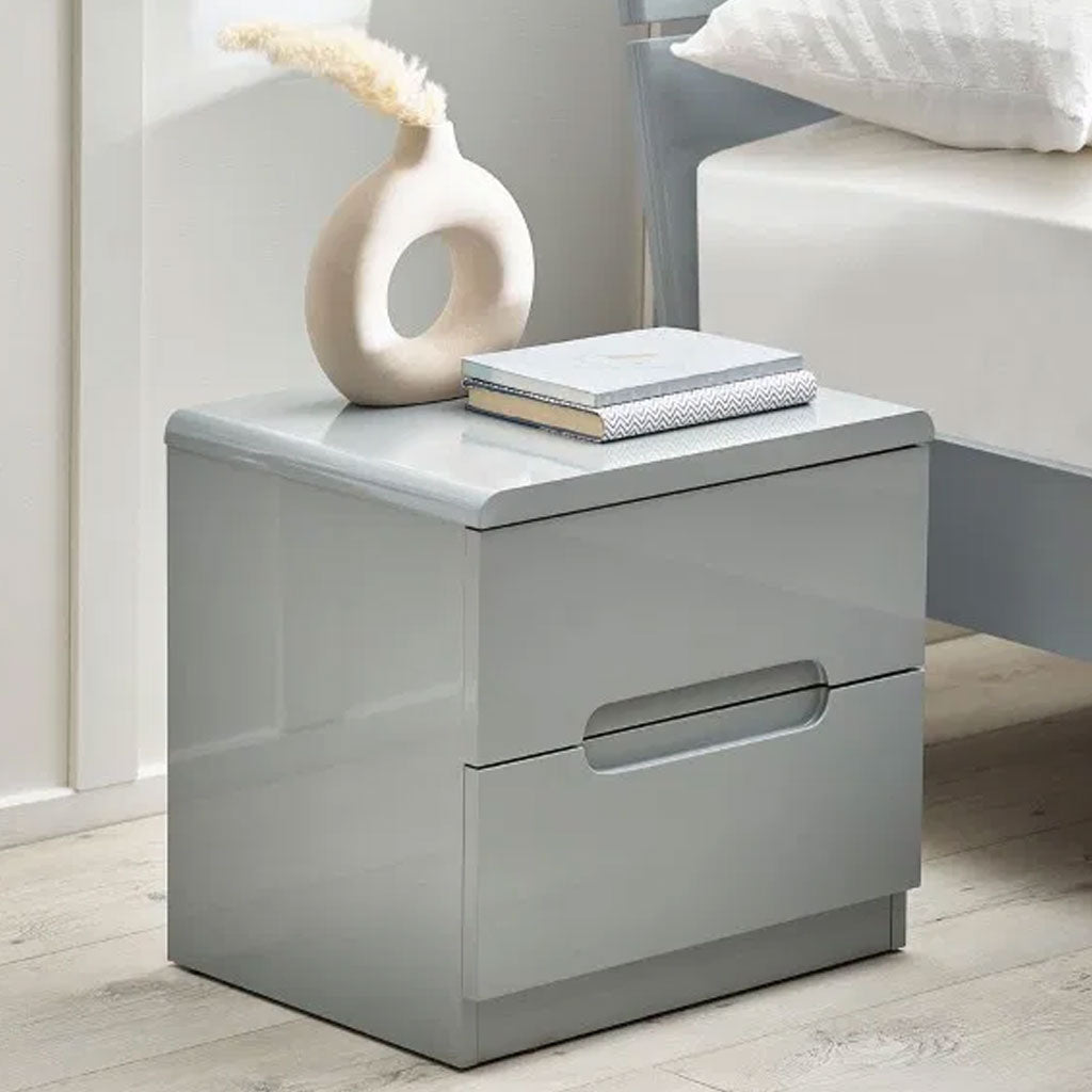High Gloss Bedside Cabinet With 2 Drawers - Manhattan