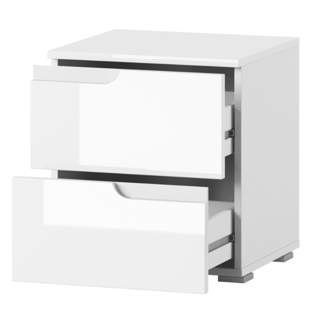 High Gloss Bedside Cabinet With 2 Drawers - Salina