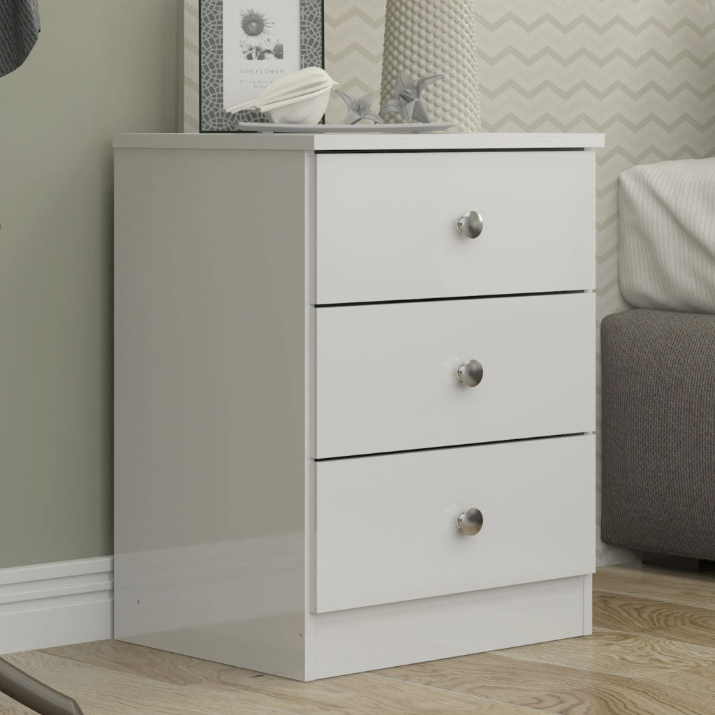 High Gloss Bedside Cabinet With 3 Drawers - Denver