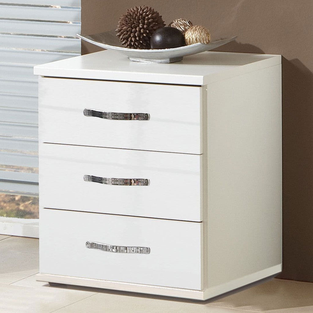 High Gloss Bedside Cabinet With 3 Drawers - Ivins