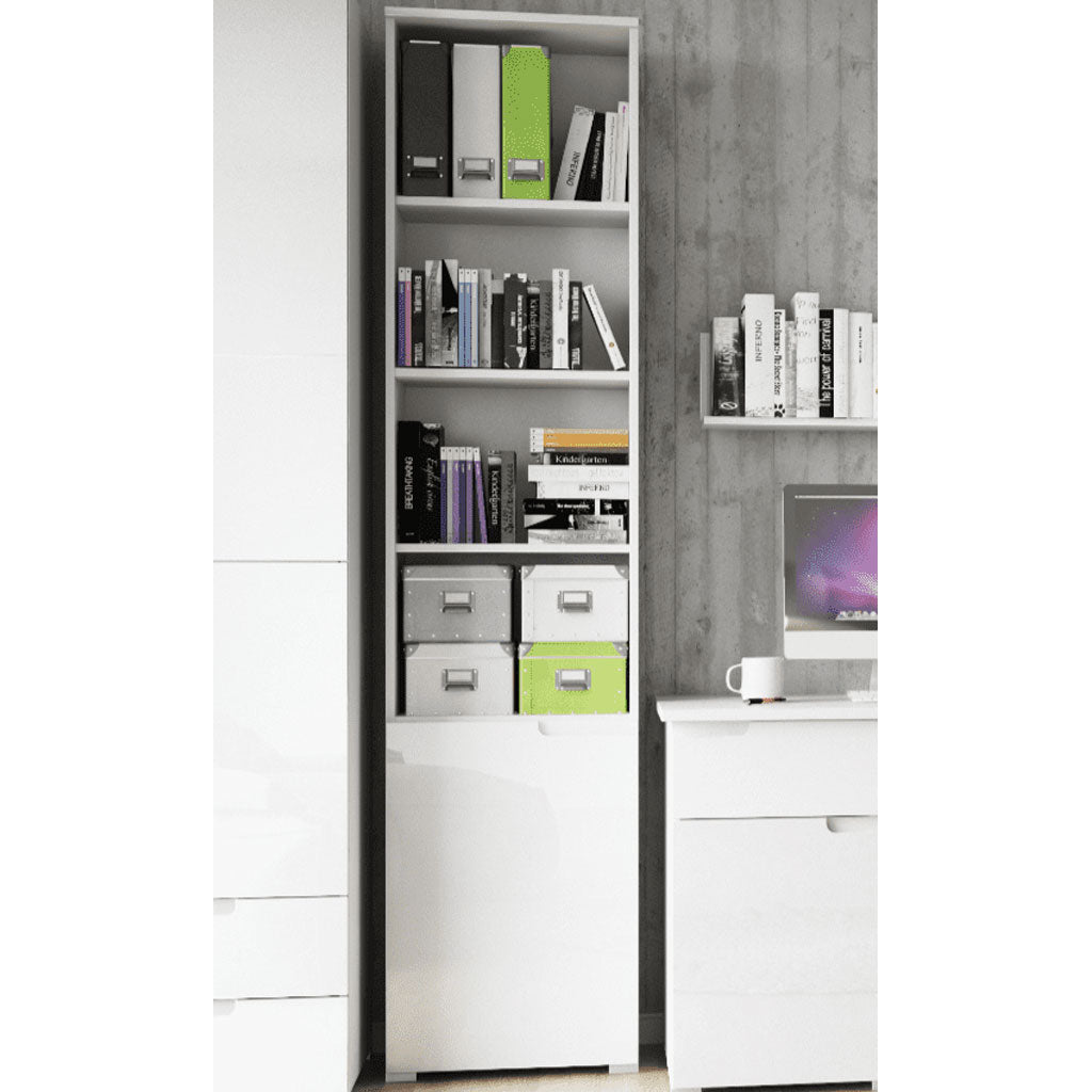 High Gloss Bookcase Narrow With 1 Door - Salina