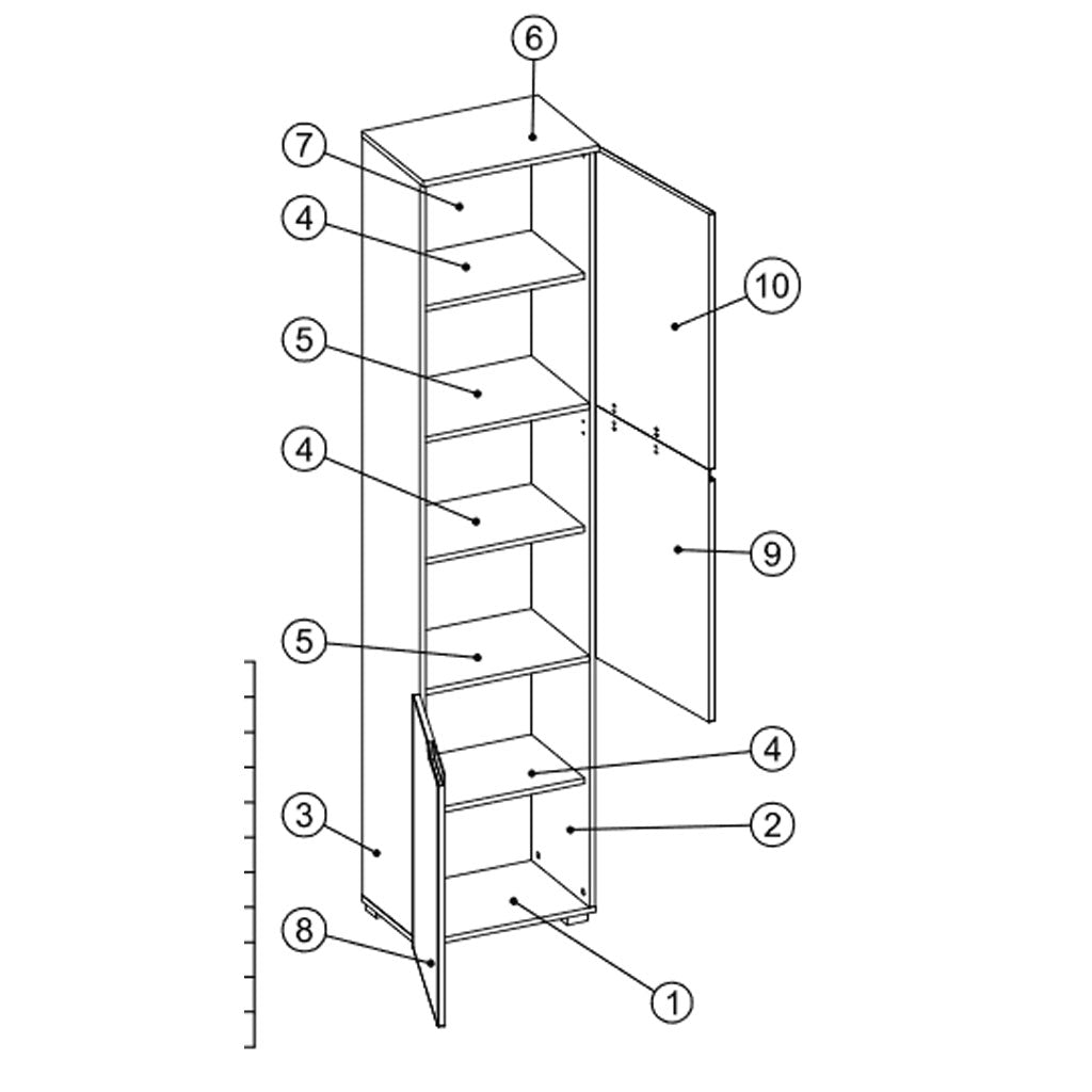 High Gloss Bookcase Narrow With 3 Doors - Salina
