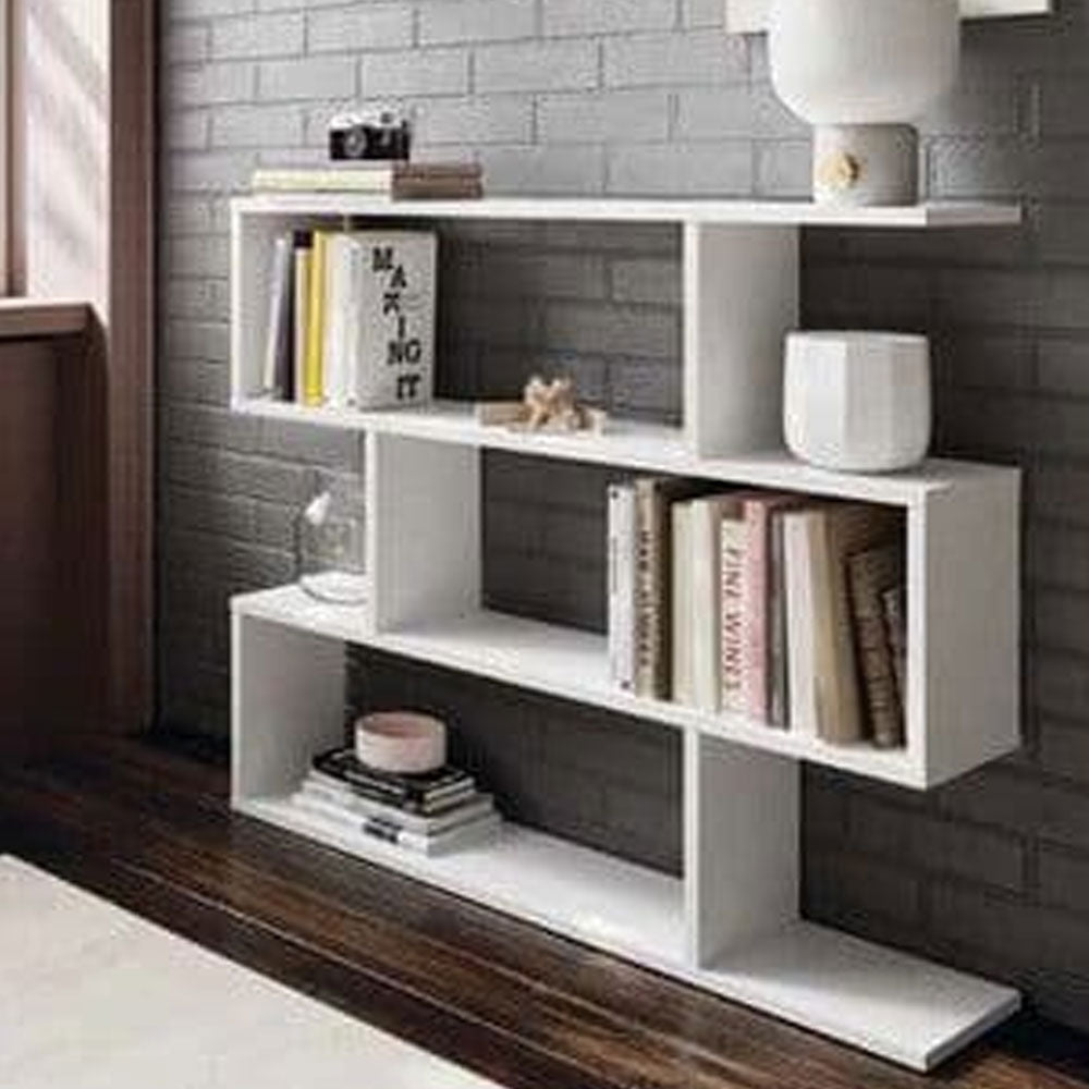 High Gloss Bookcase With 3 Open Storage Compartments - Zinnia