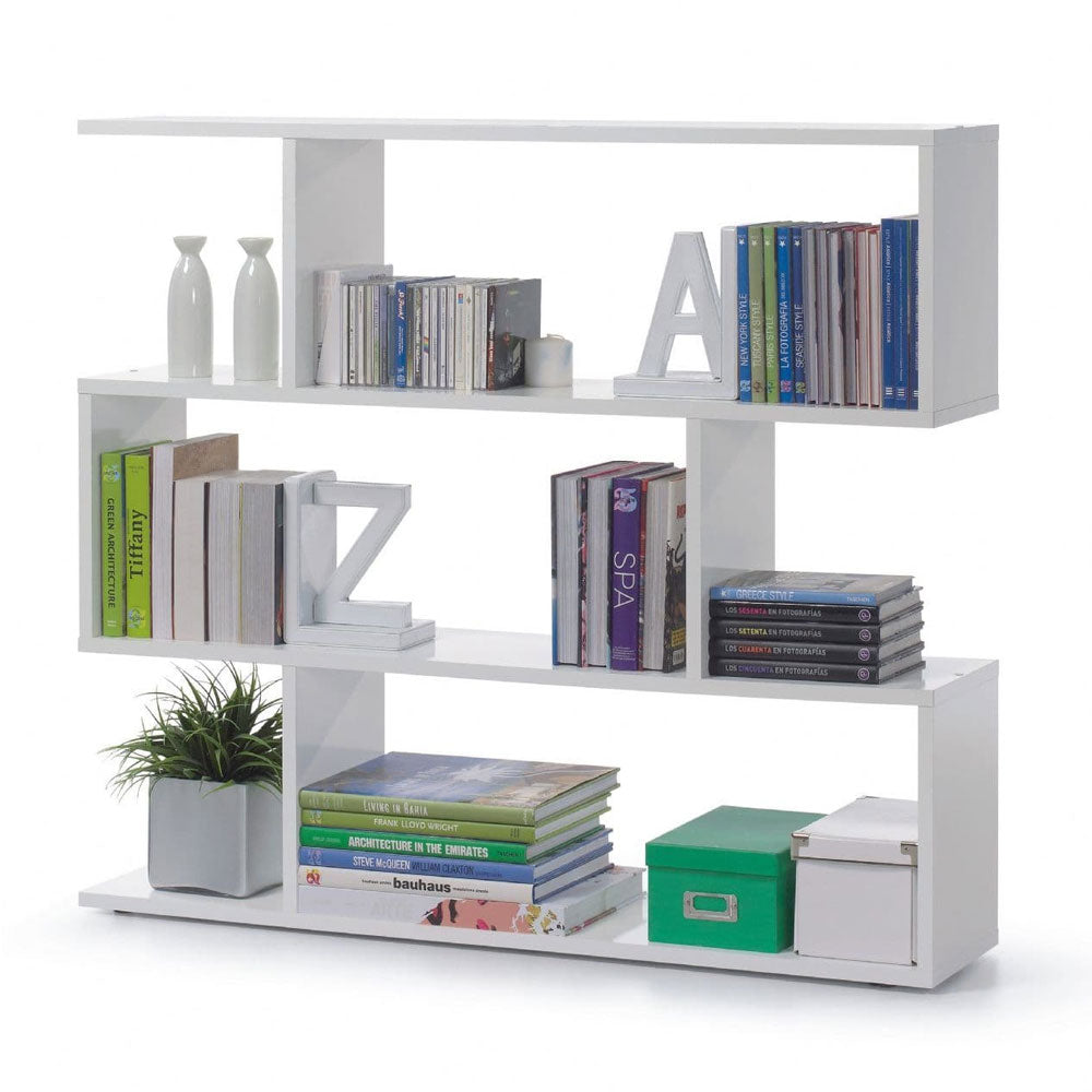 High Gloss Bookcase With 3 Open Storage Compartments - Zinnia