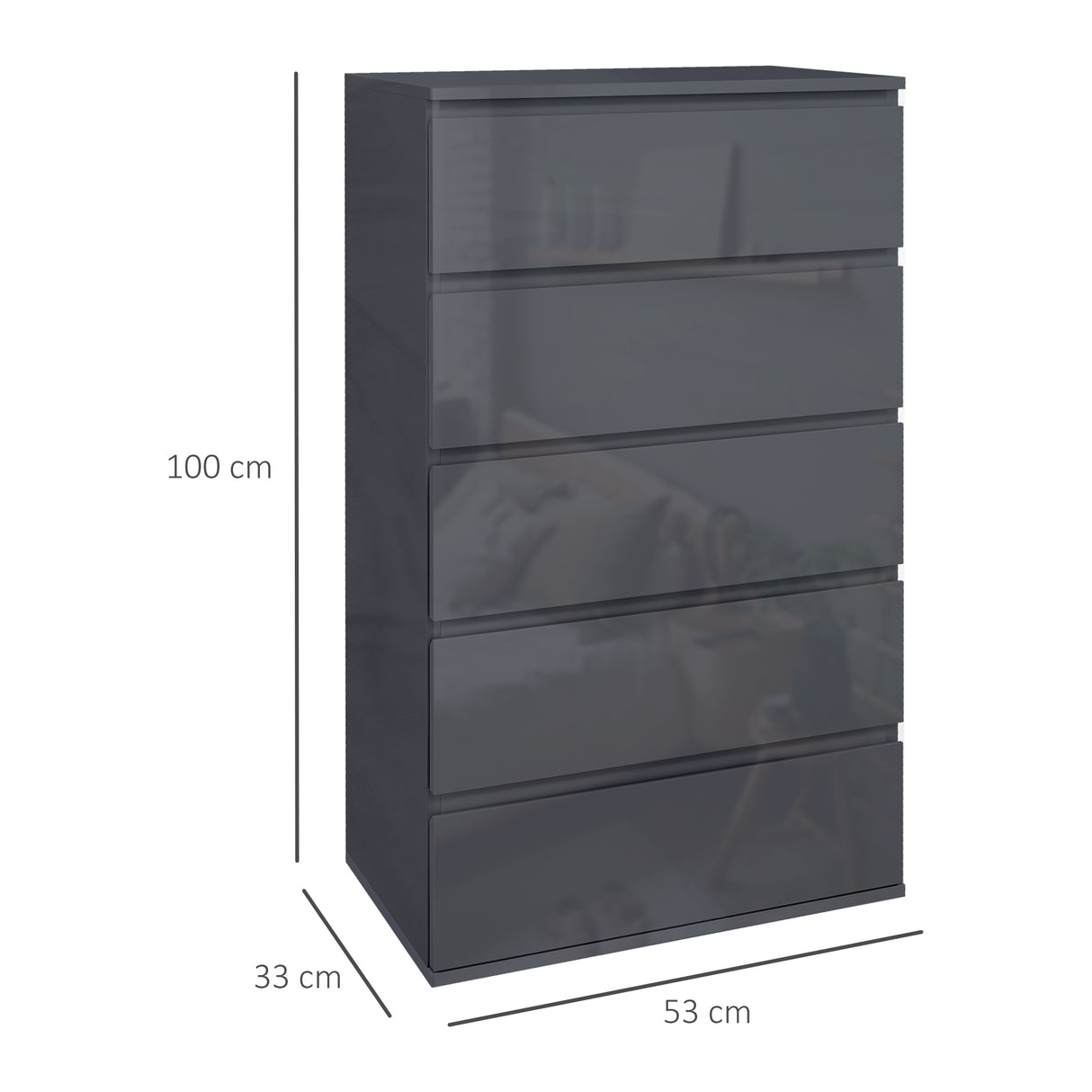 High Gloss Chest Of 4 Drawers 100cm H x 53cm W x 33cm D - Velmora