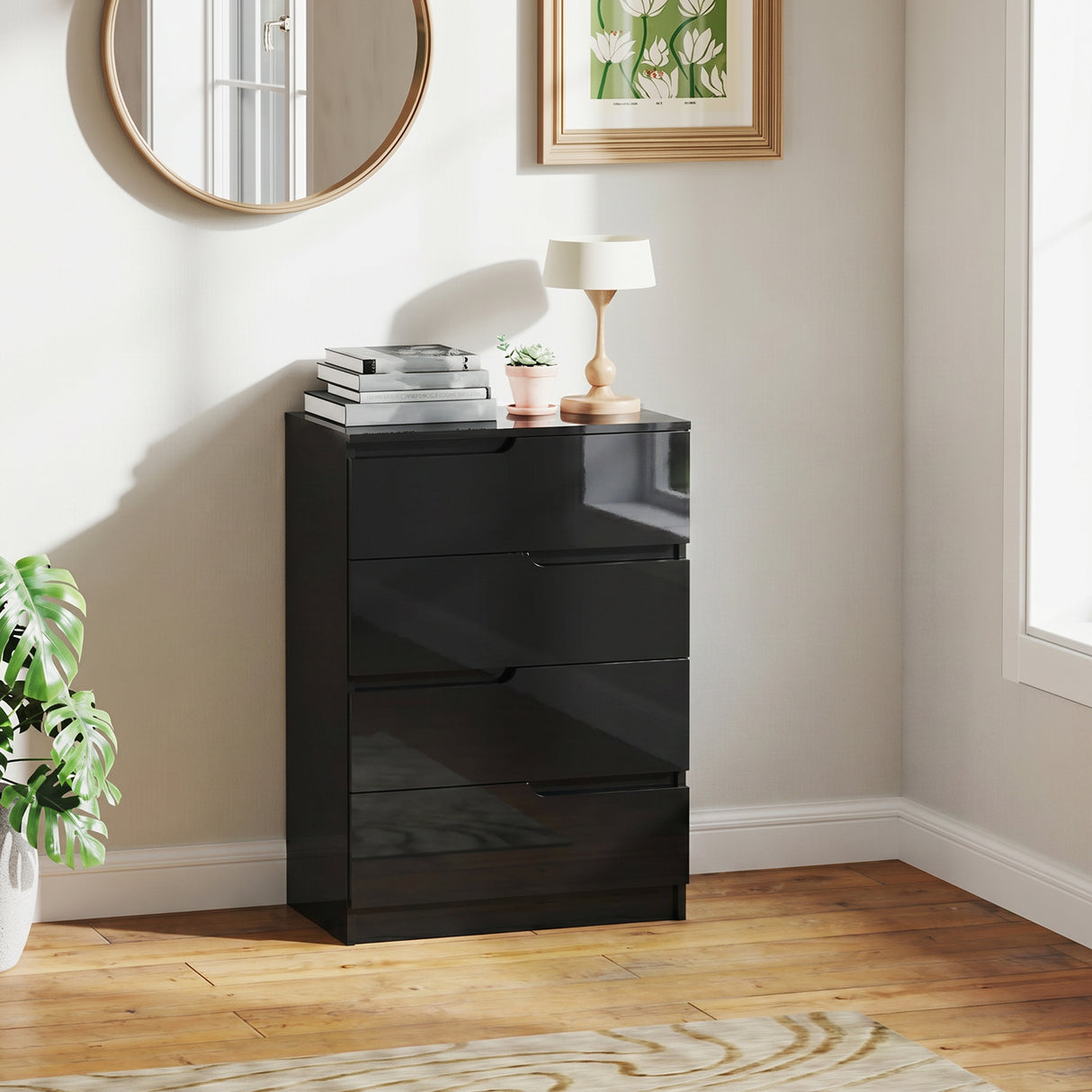 High Gloss Chest Of 4 Drawers 60cm Wide - Velmora