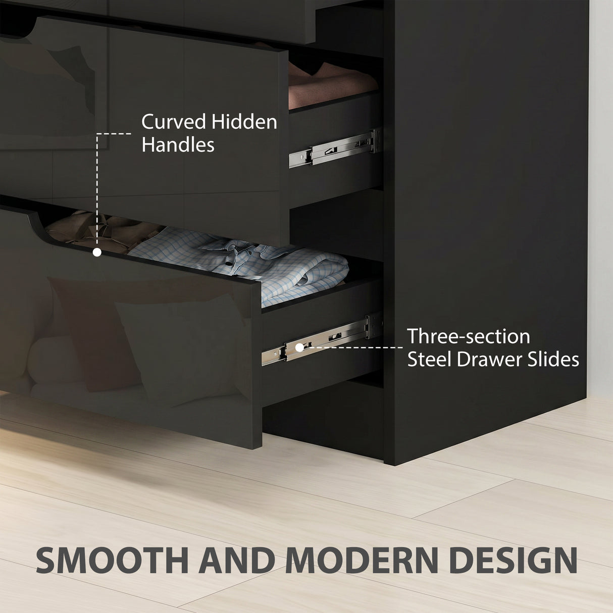 High Gloss Chest Of 4 Drawers 60cm Wide - Velmora