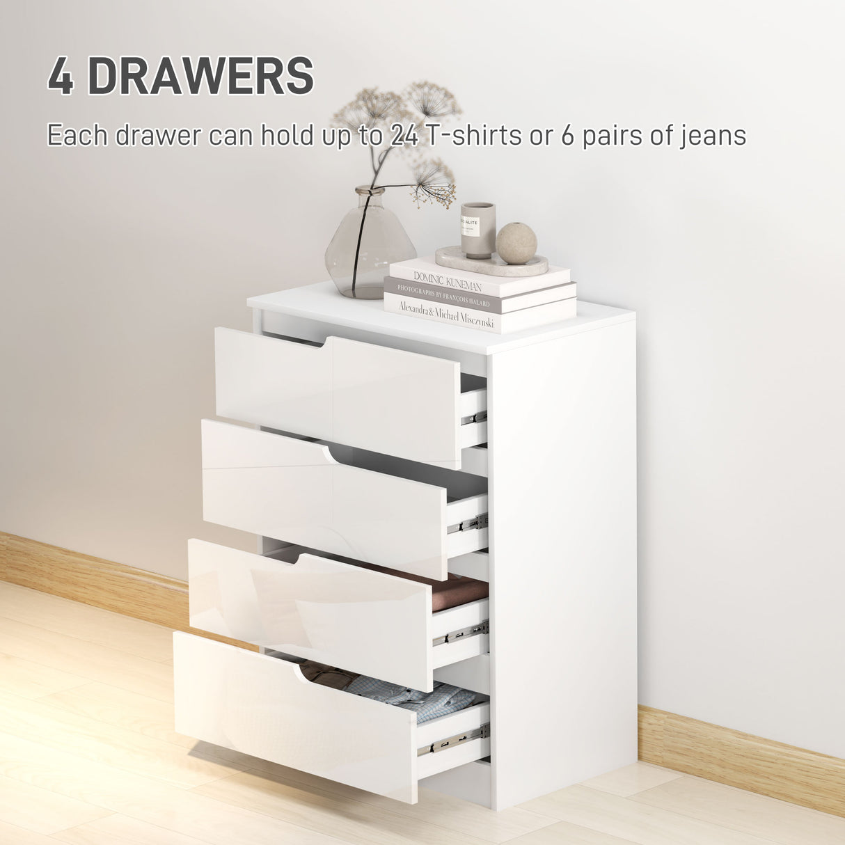 High Gloss Chest Of 4 Drawers 60cm Wide - Velmora