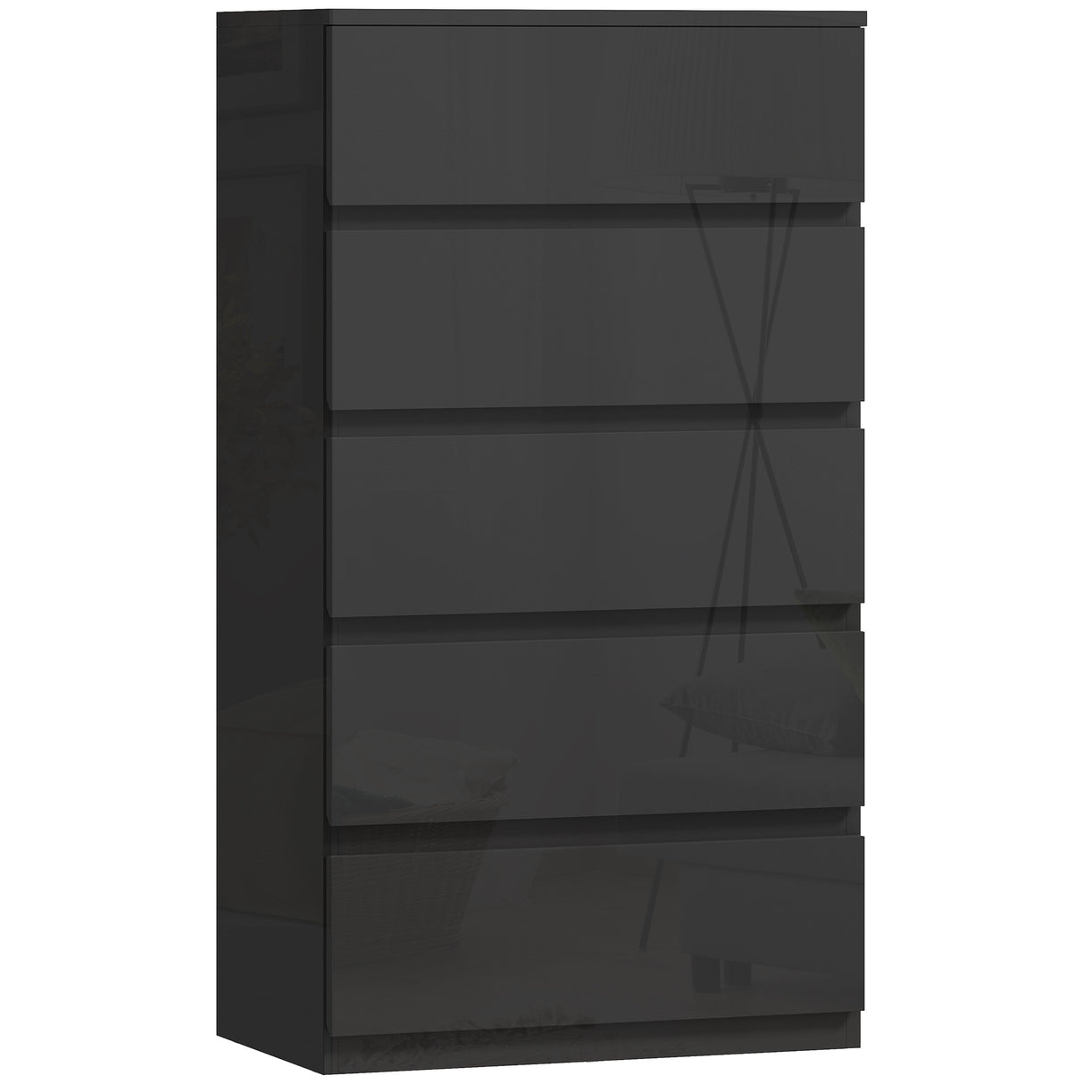 High Gloss Chest Of 5 Drawers 100cm H x 55cm W x 34cm D - Velmora