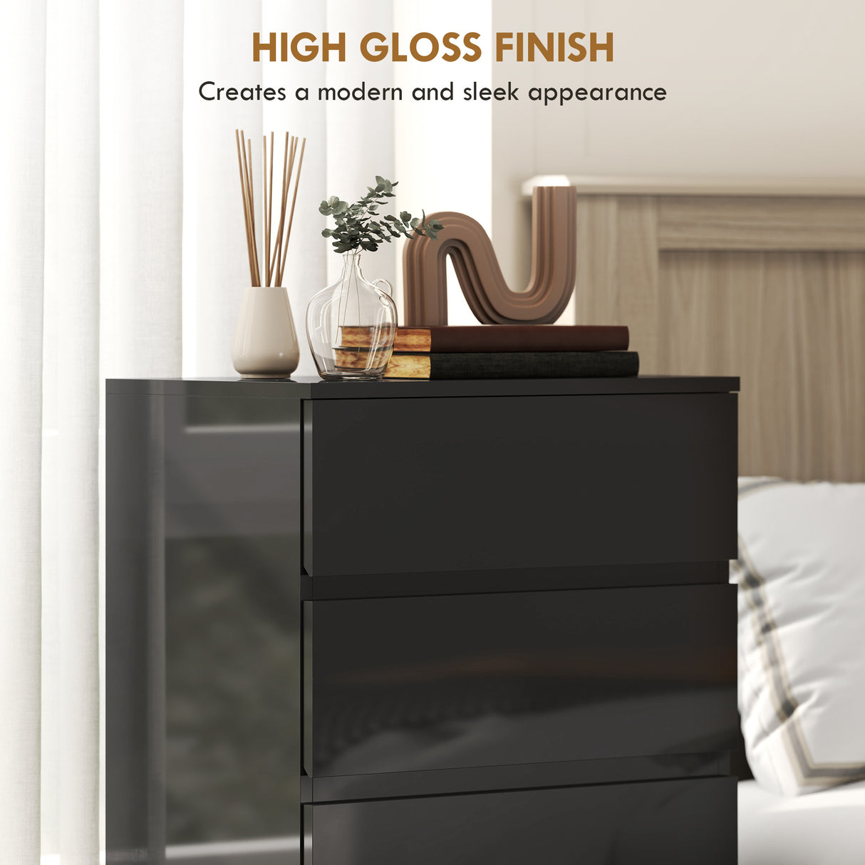 High Gloss Chest Of 5 Drawers 100cm H x 55cm W x 34cm D - Velmora