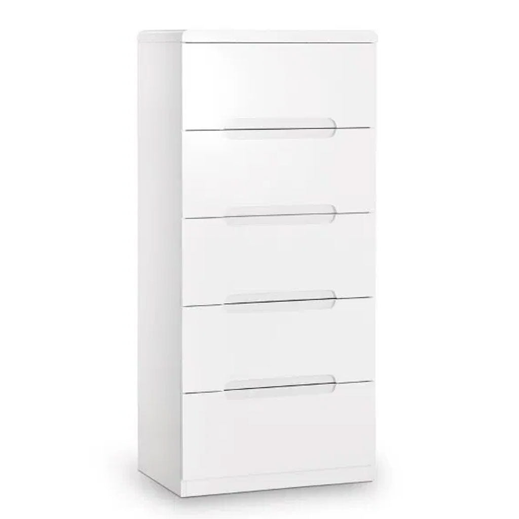 High Gloss Chest Of 5 Drawers Narrow - Manhattan