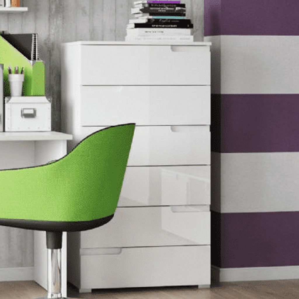 High Gloss Chest Of 6 Drawers Narrow - Salina