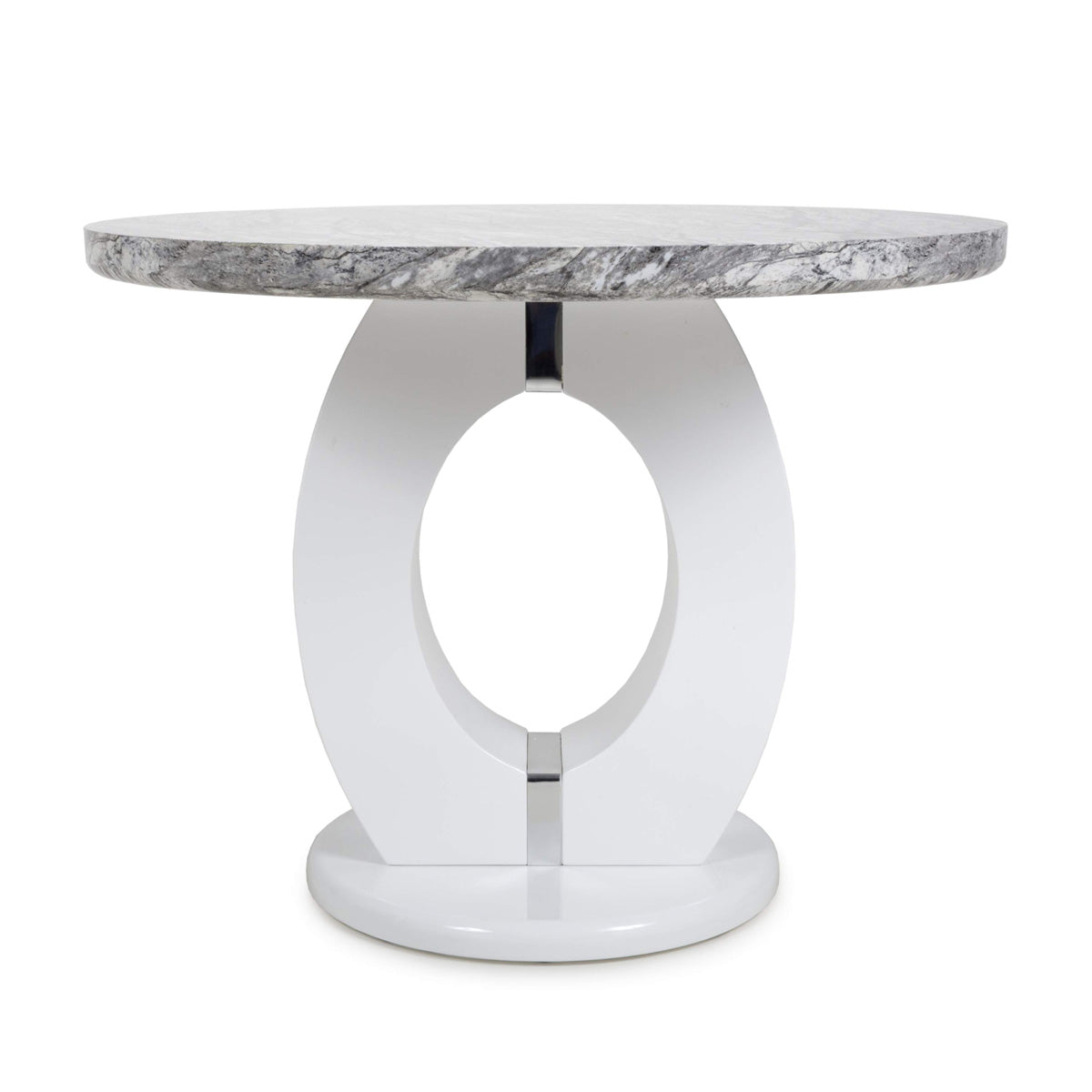 High Gloss Dining Table for 4 People 100cm Wide Round in Marble Effect - Neptune
