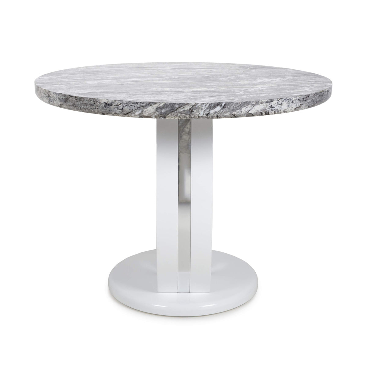 High Gloss Dining Table for 4 People 100cm Wide Round in Marble Effect - Neptune