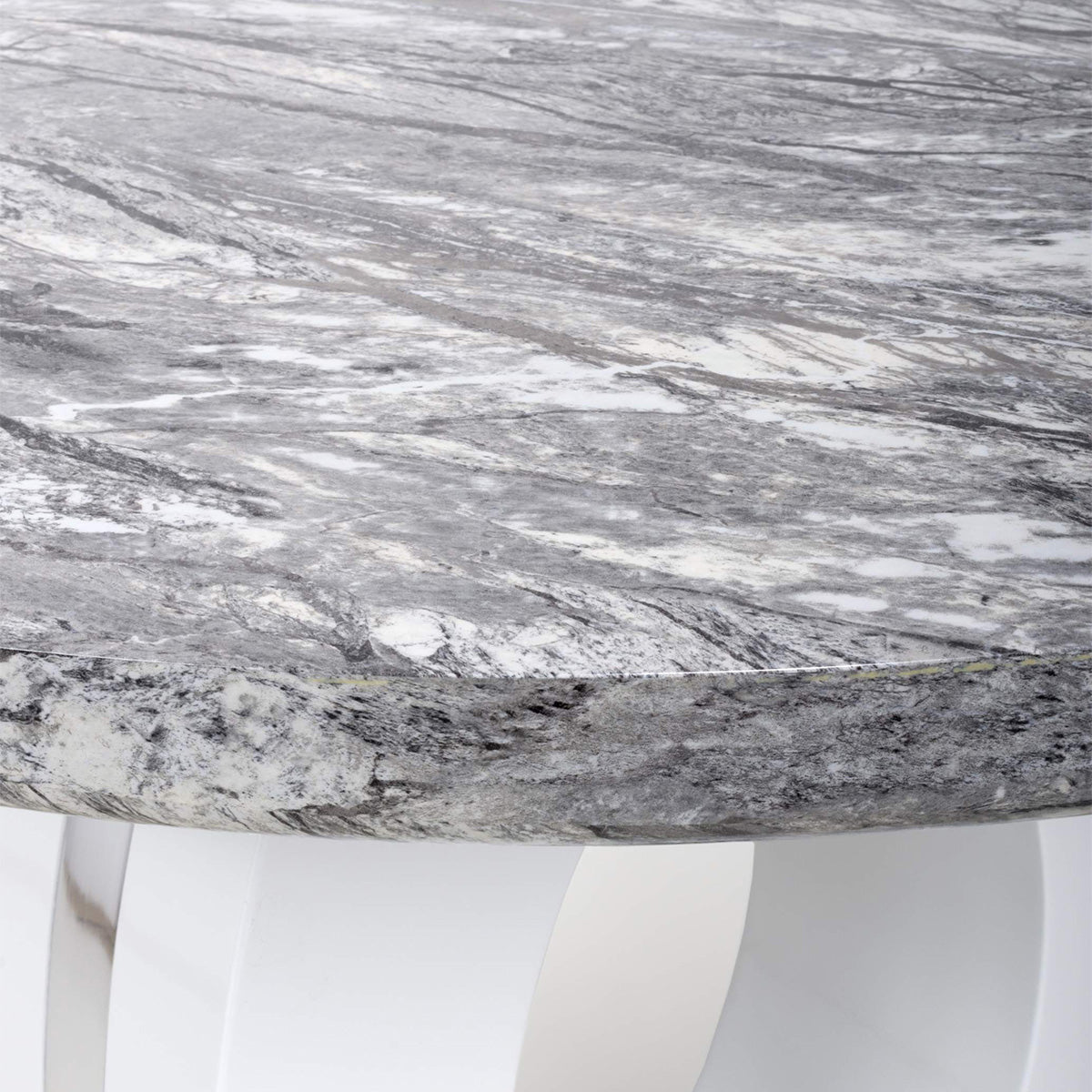 High Gloss Dining Table for 4 People 100cm Wide Round in Marble Effect - Neptune