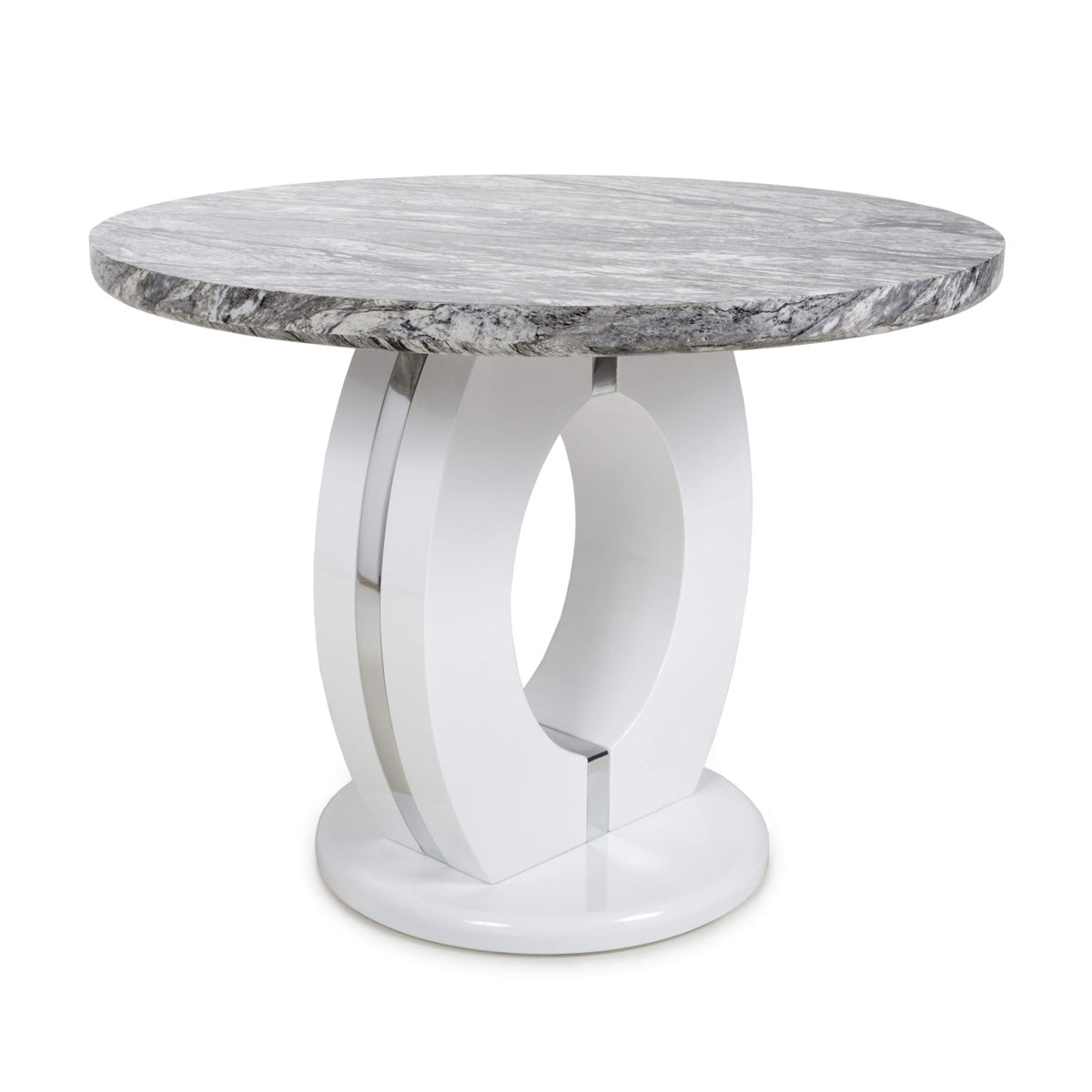 High Gloss Dining Table for 4 People 100cm Wide Round in Marble Effect - Neptune