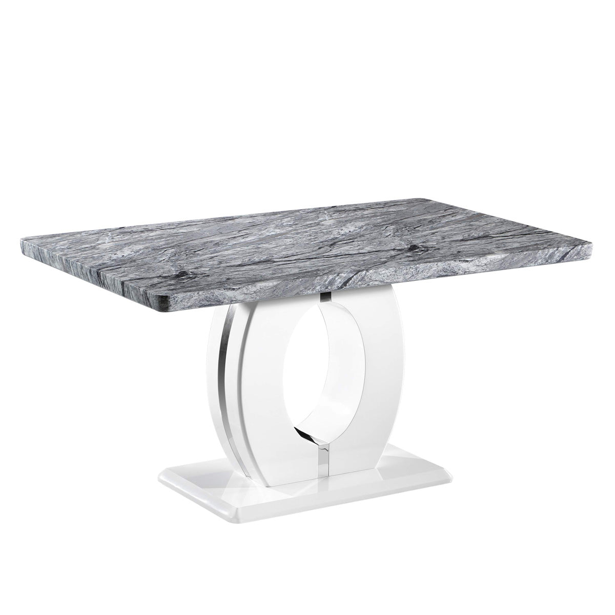 High Gloss Dining Table for 4 People 150cm Wide Rectangular in Marble Effect - Neptune
