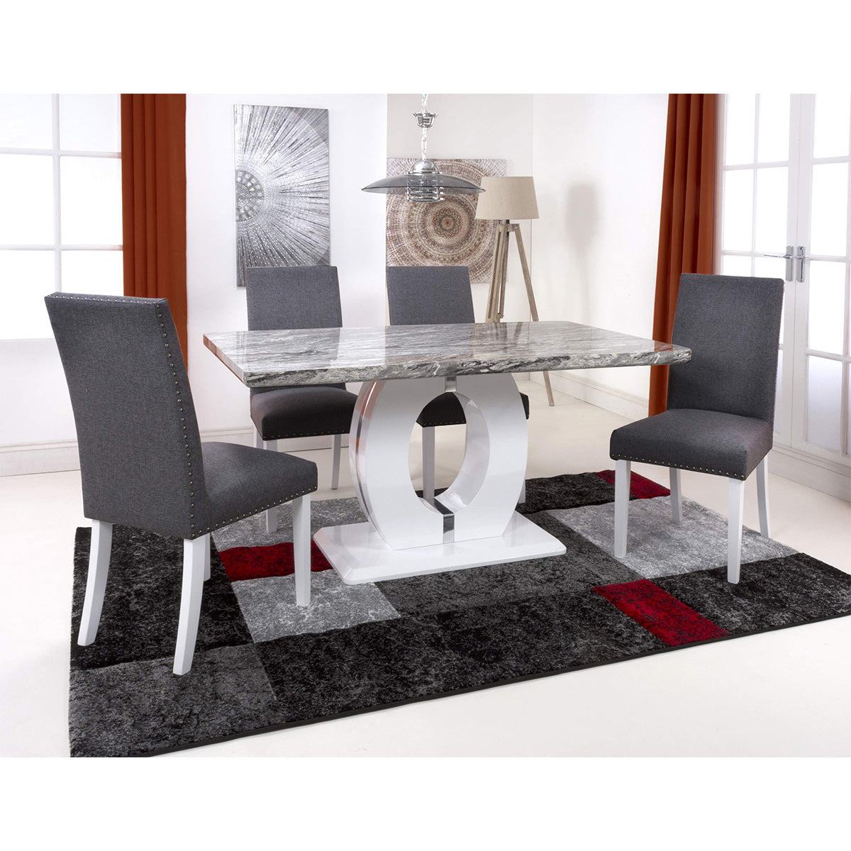 High Gloss Dining Table for 4 People 150cm Wide Rectangular in Marble Effect - Neptune