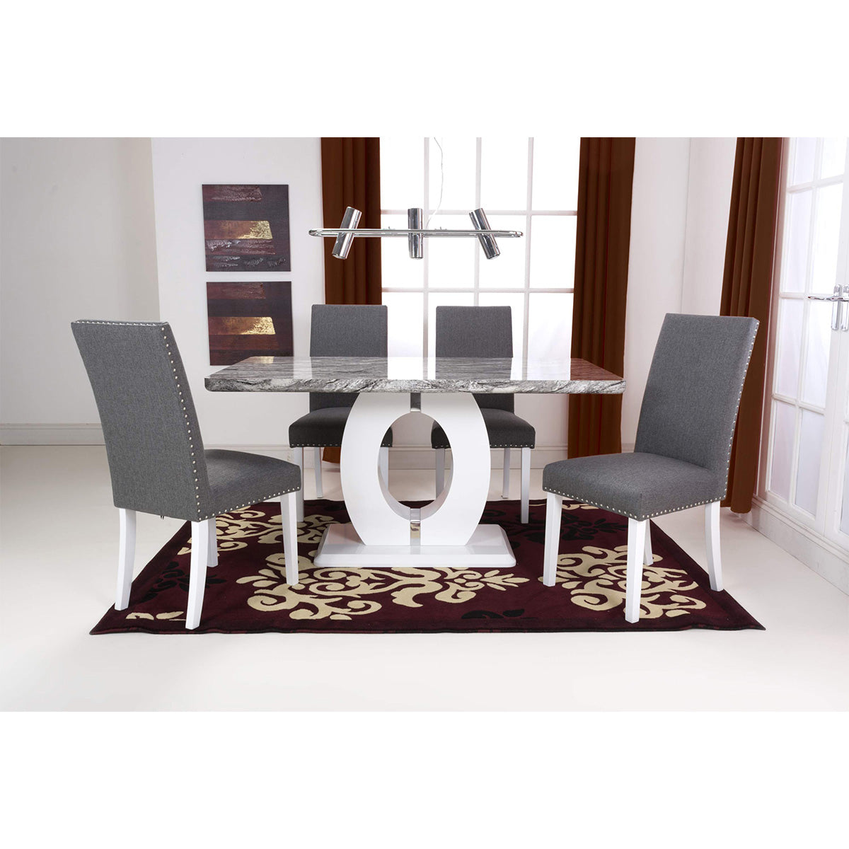 High Gloss Dining Table for 4 People 150cm Wide Rectangular in Marble Effect - Neptune