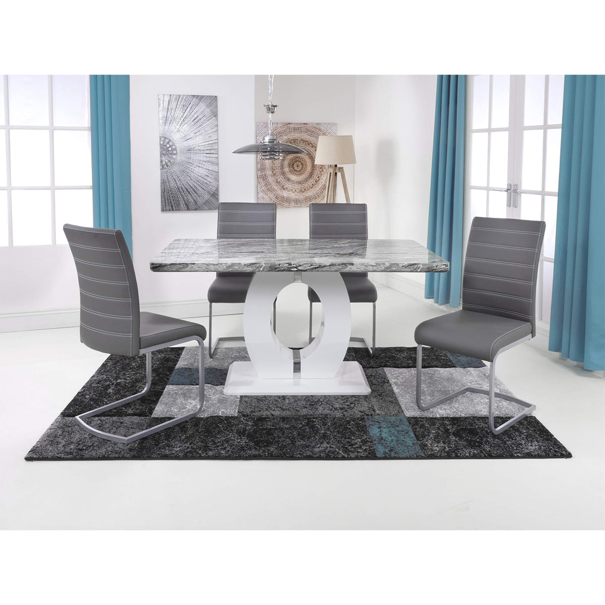High Gloss Dining Table for 4 People 150cm Wide Rectangular in Marble Effect - Neptune