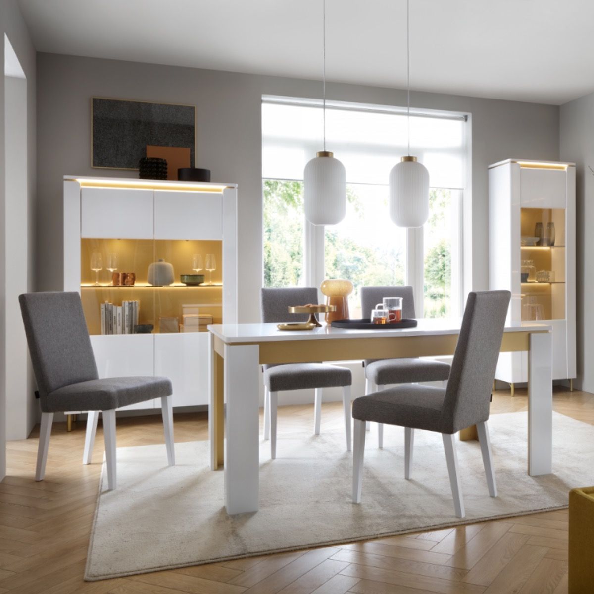 High Gloss Display Cabinet With 2 Glass Front Doors And LED Lights - Lazio