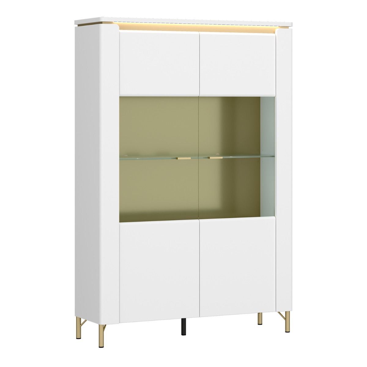 High Gloss Display Cabinet With 2 Glass Front Doors And LED Lights - Lazio