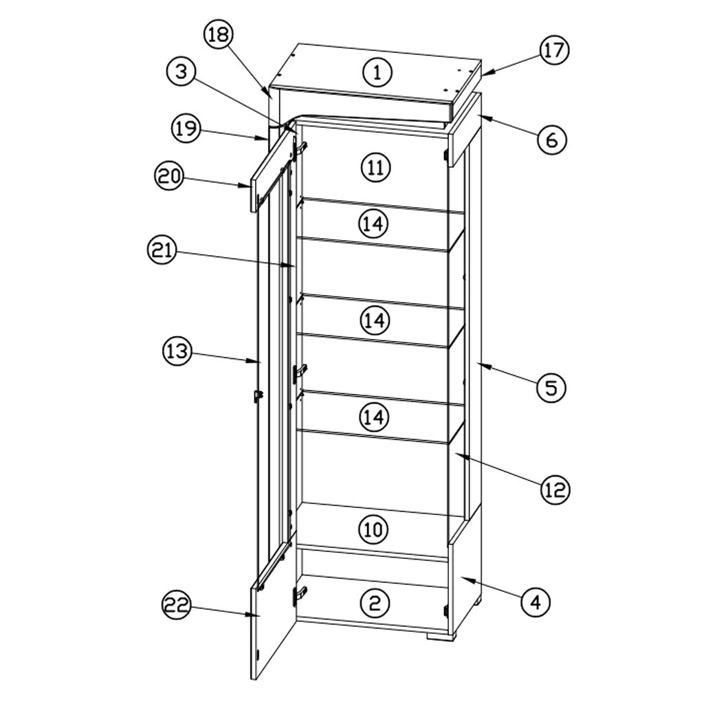High Gloss Display Cabinet Left Hand With 1 Door And LED Lights - Ashburn