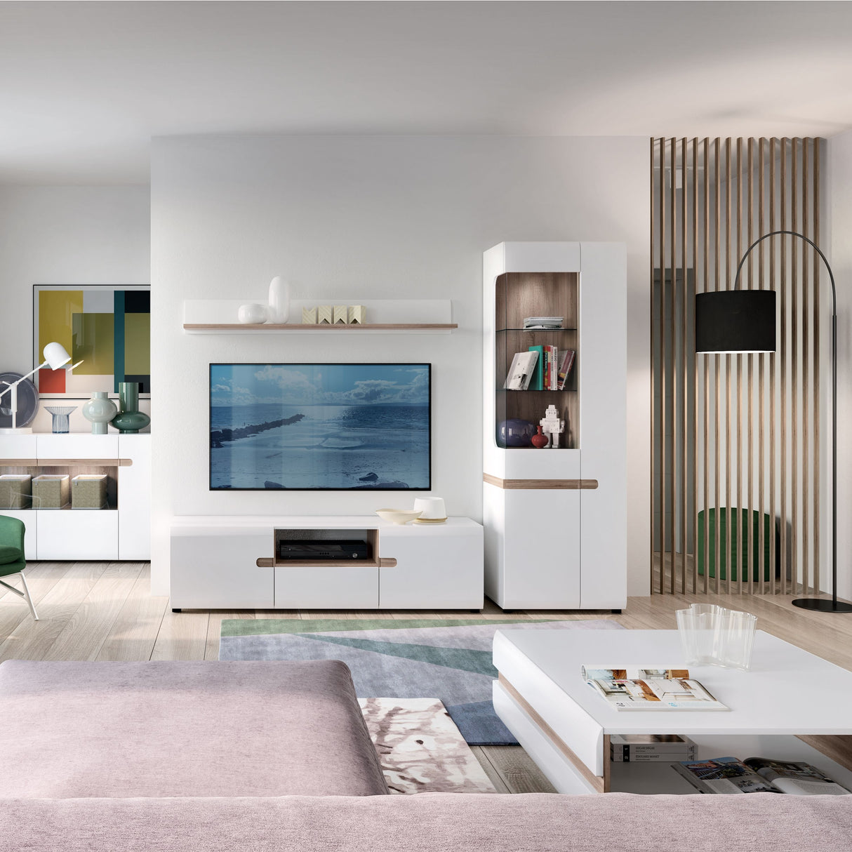 High Gloss Display Cabinet Tall Narrow Right Handed With 3 Doors - Chelsea