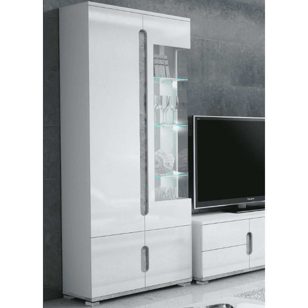 High Gloss Display Cabinet Tall With 4 Doors And LED Lights - Elmira
