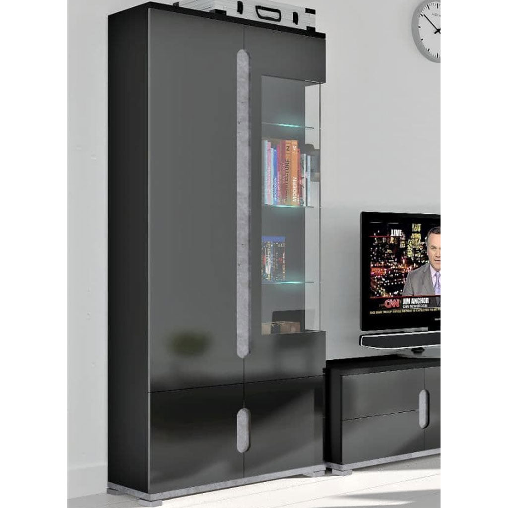 High Gloss Display Cabinet Tall With 4 Doors And LED Lights - Elmira