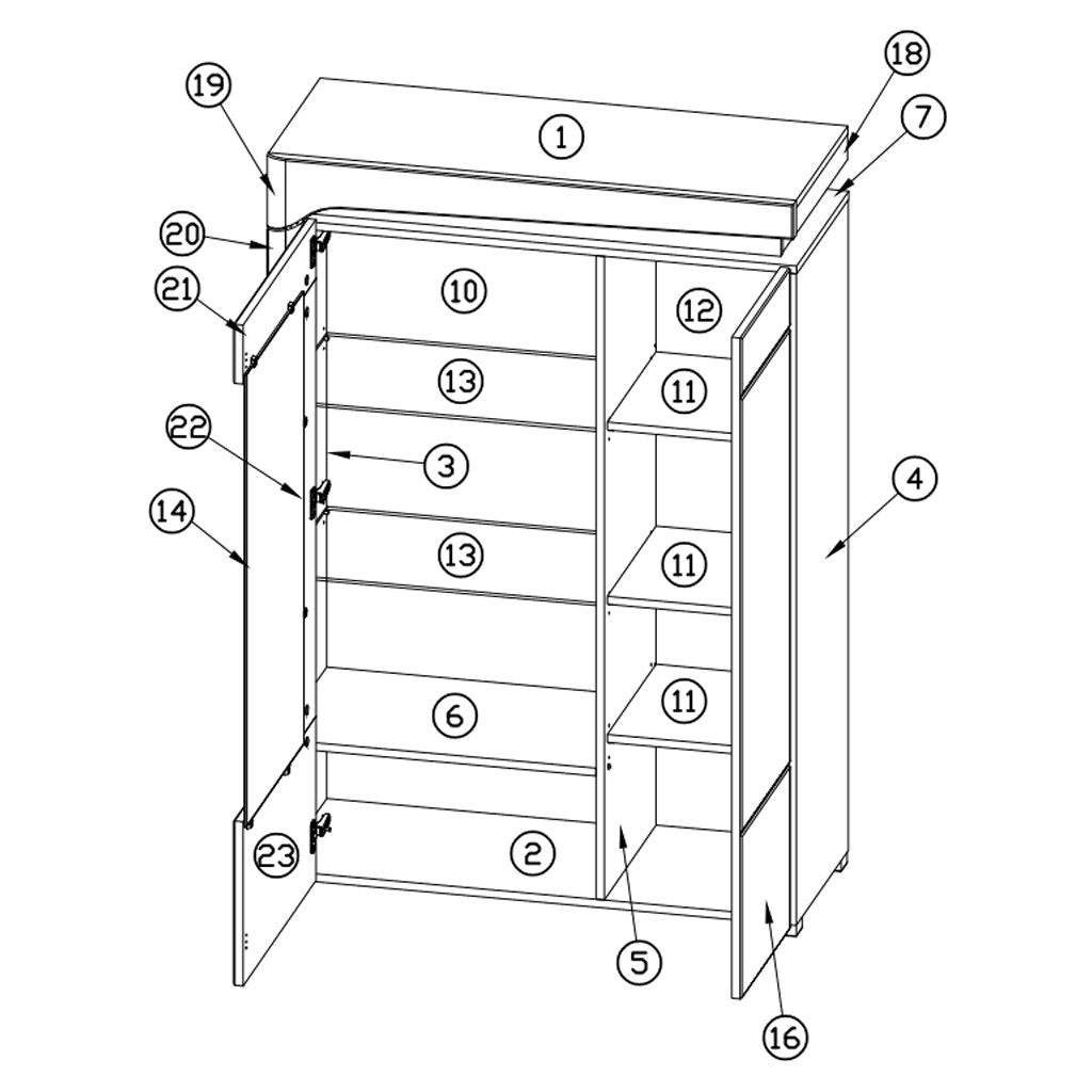 High Gloss Display Cabinet With 2 Door And LED Lights - Ashburn