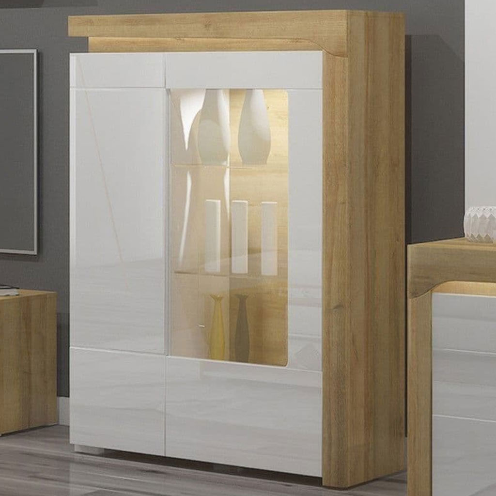 High Gloss Display Cabinet With 2 Doors And LED Lights - Cedar