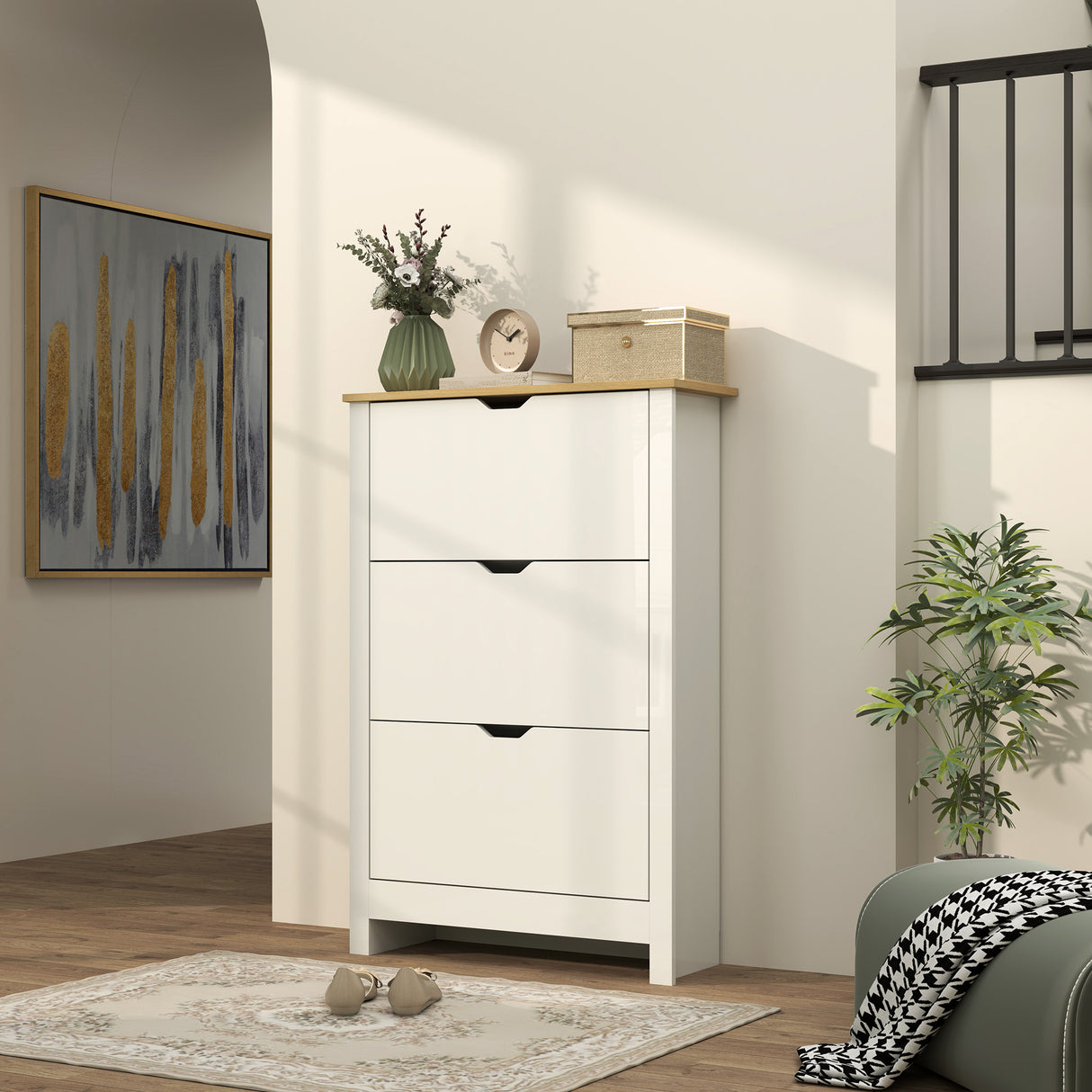 High Gloss Shoe Storage Cabinet 72cm Wide With 3 Doors - Velmora