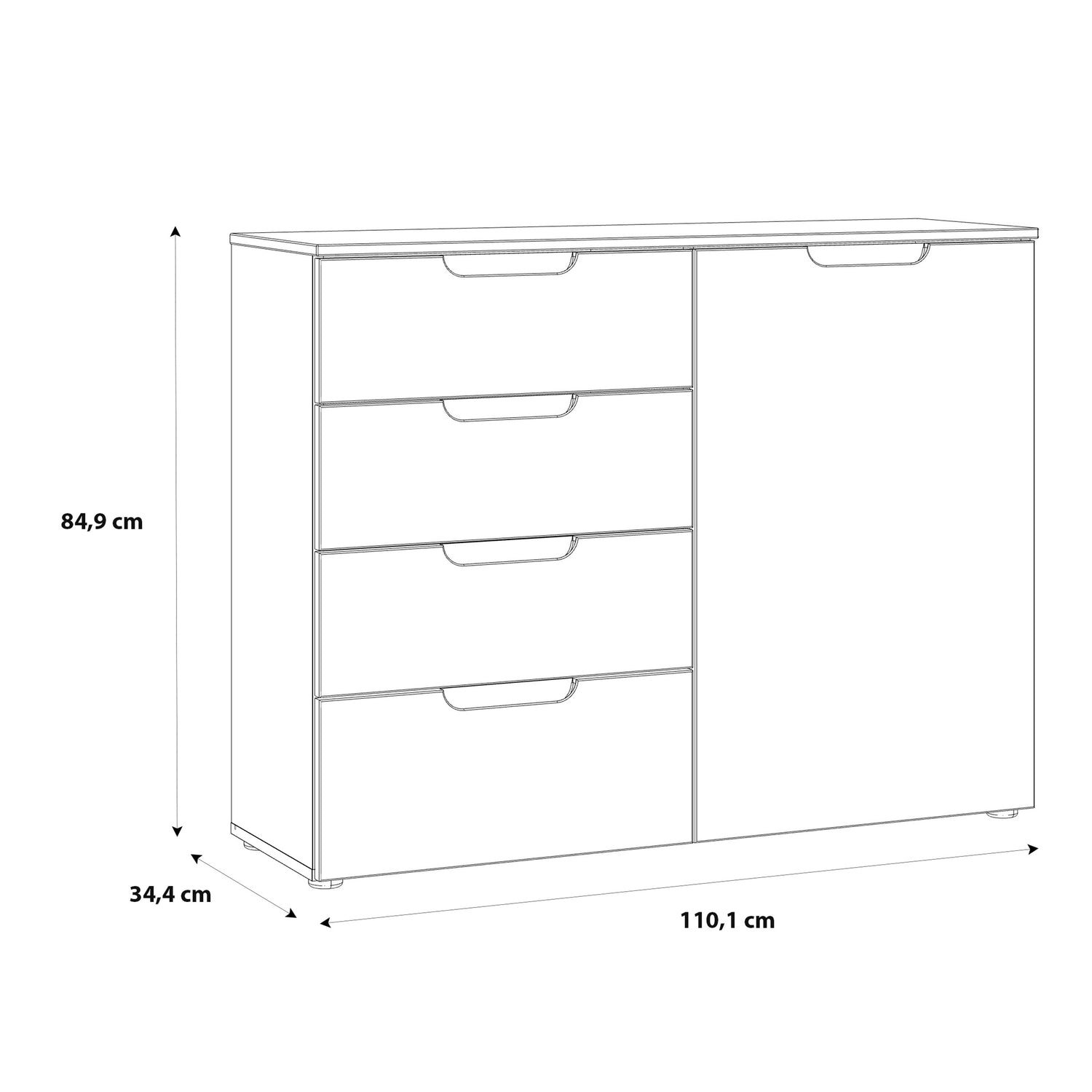 High Gloss Sideboard With 1 Door And 4 Drawers - Sienna