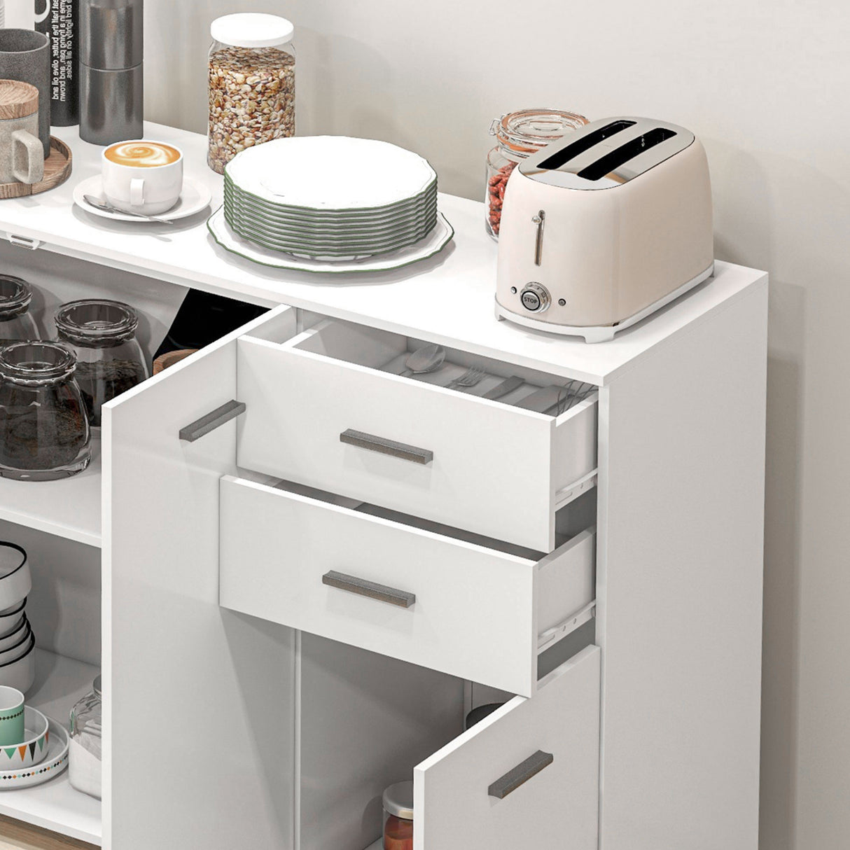 High Gloss Sideboard 106cm Wide With 3 Doors 2 Drawers And Polished Handles - Velmora