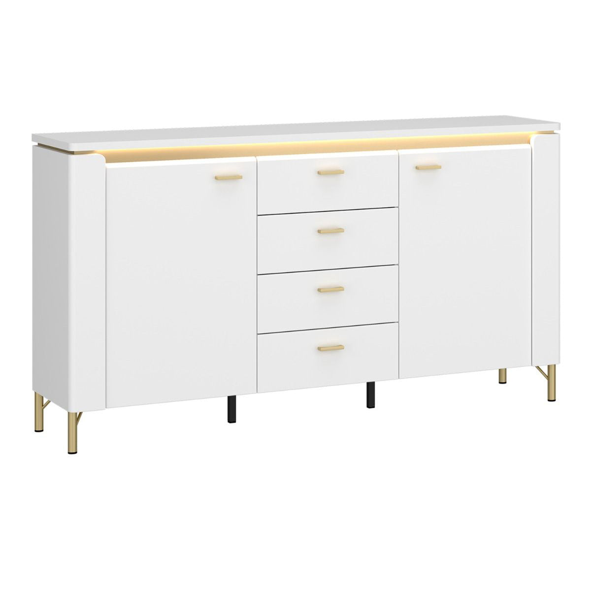 High Gloss Sideboard With 2 Doors 4 Drawers And LED Lights - Lazio
